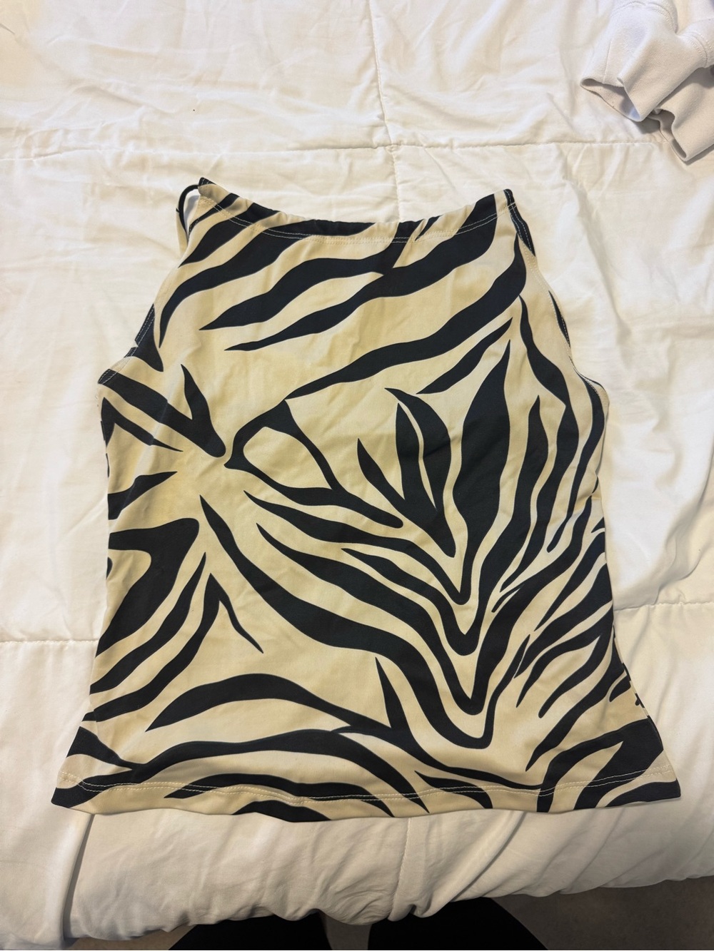 Zebra-Print Sleeveless Tank Top in Cream and Black